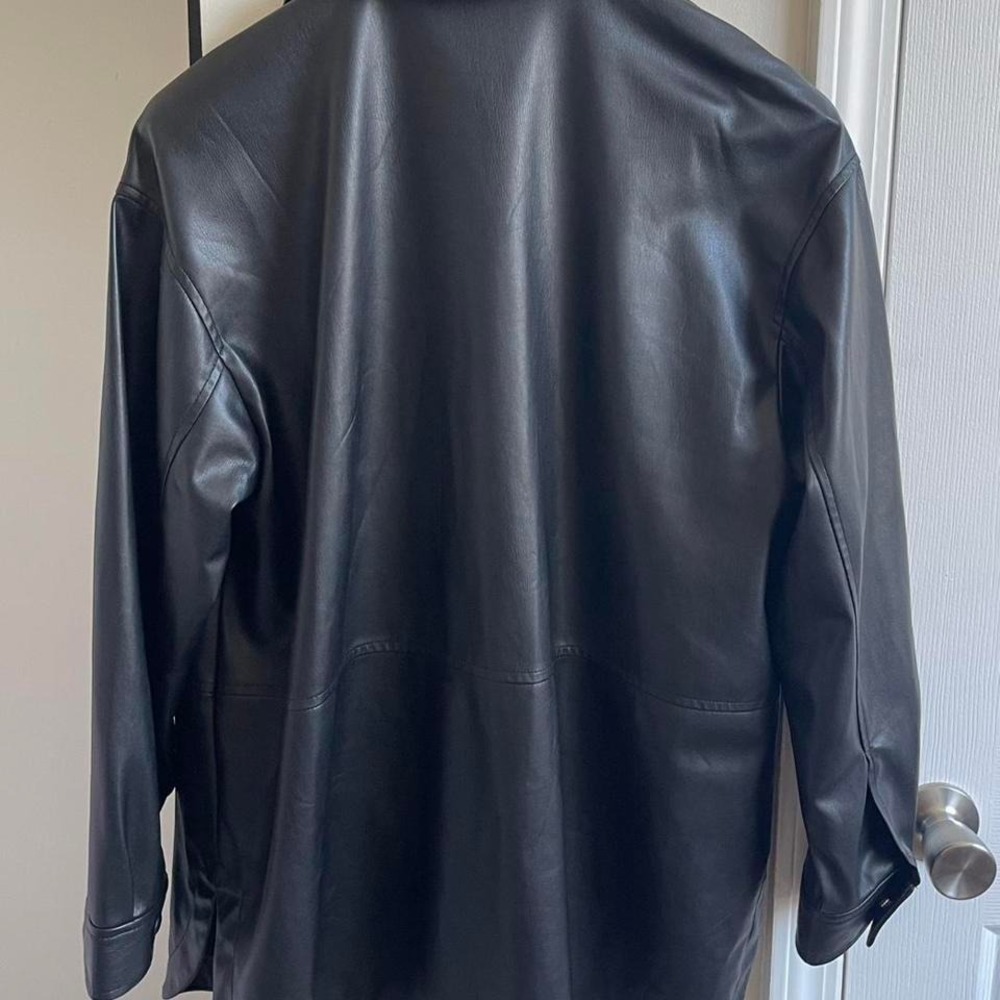 Zara Black Faux Leather Shirt Jacket Shacket Snap Button Front Mens M - Picture 5 of 5